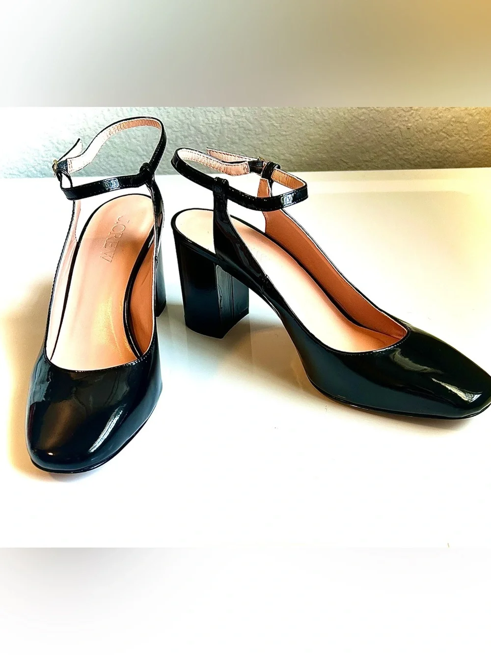 J. CREW Maisie Patent Leather Ankle-Strap Heels Black 9 MSRP $268